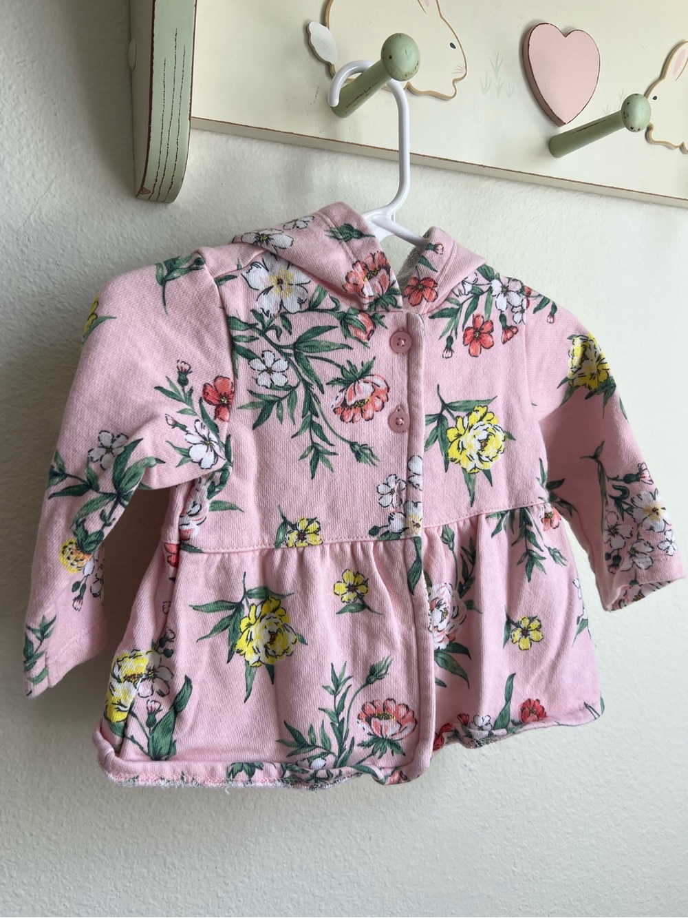 Carter's Pink Floral Hooded Jacket with Yellow & Green Accents